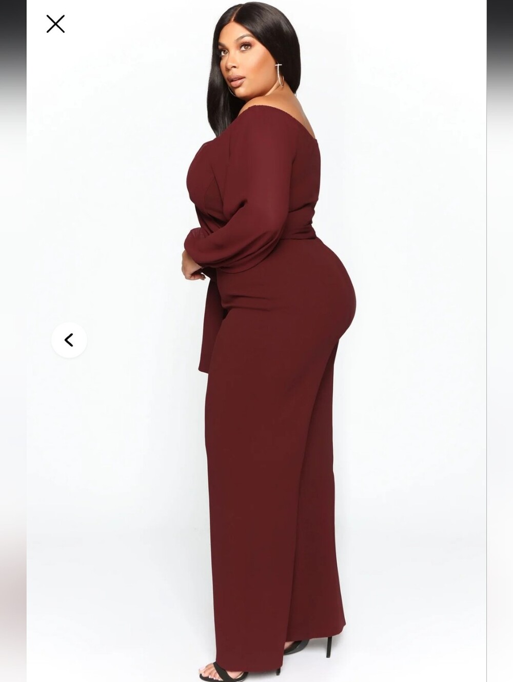 Fashion Nova Burgundy Off-Shoulder Wrap Jumpsuit - Picture 4 of 6